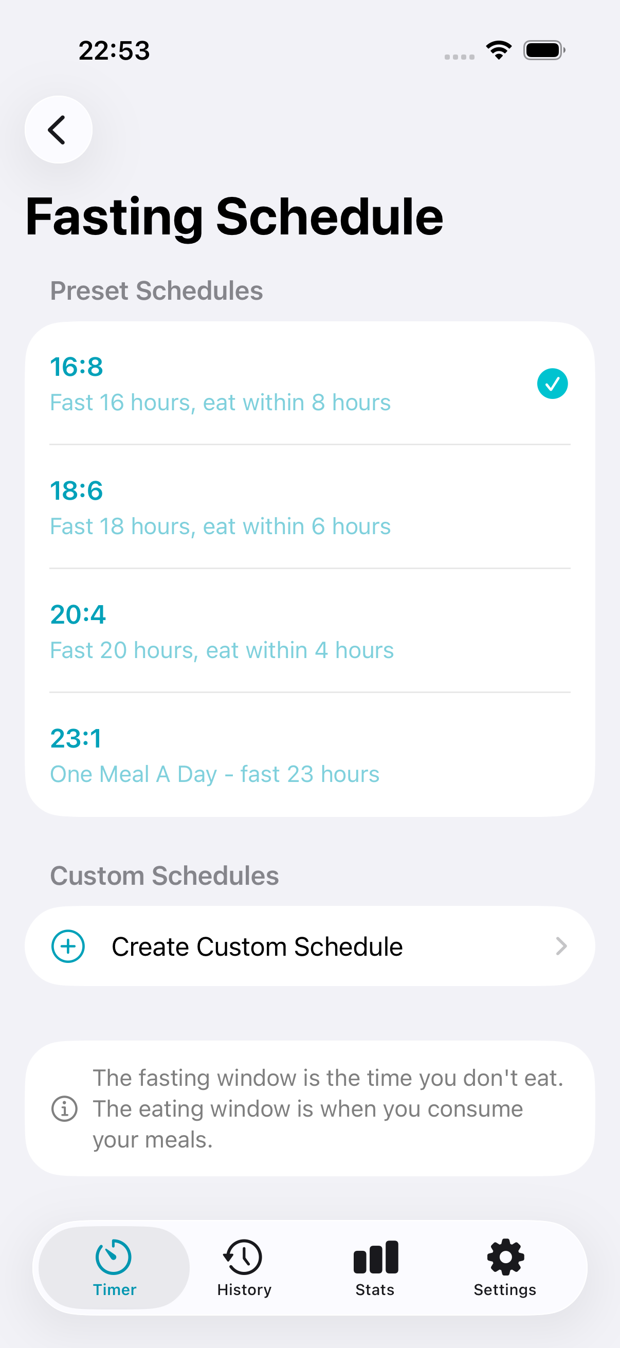 Schedule selection screen